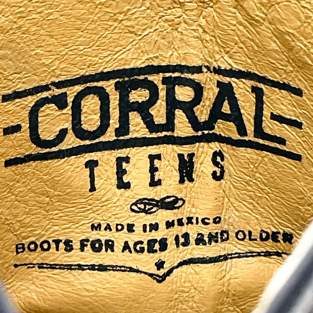 Corral Teens Size 6 Bone Floral Western Cowboy Boots Brown Leather Rustic Rodeo